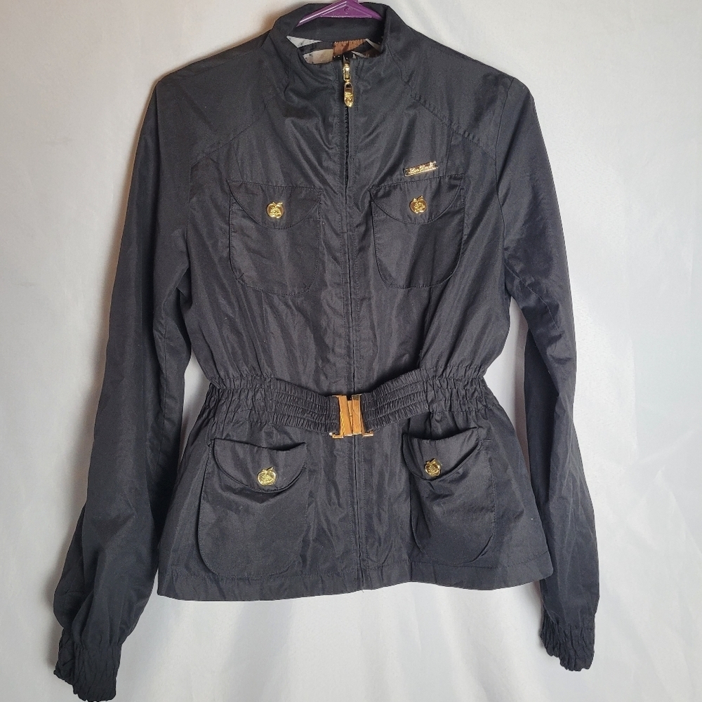 Apple Bottoms Black Lightweight Belted Fitted Zip Jacket Size Medium